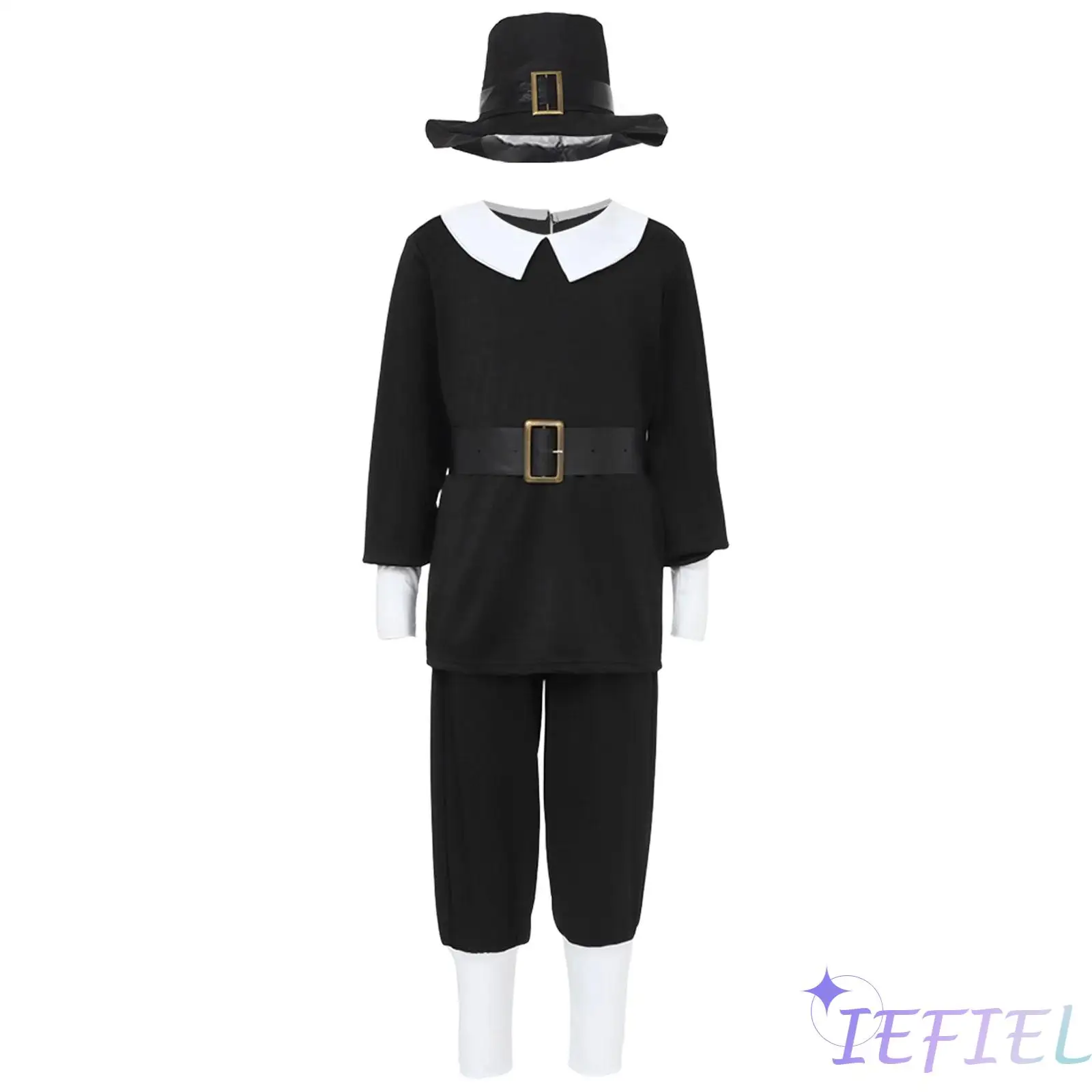 

Kids Boys Colonial Outfit Long Sleeve Top with Waistbelt Long Pants And Matched Hat Set Colonize Cosplay Halloween Costume