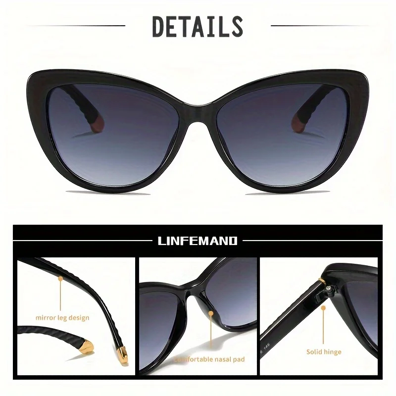 LINFEMAND Flower Cat Eye UV400 Sonnenbrille Damenmode Mode Brille Party Club Wear Urlaubsgeschenk – Detail 2