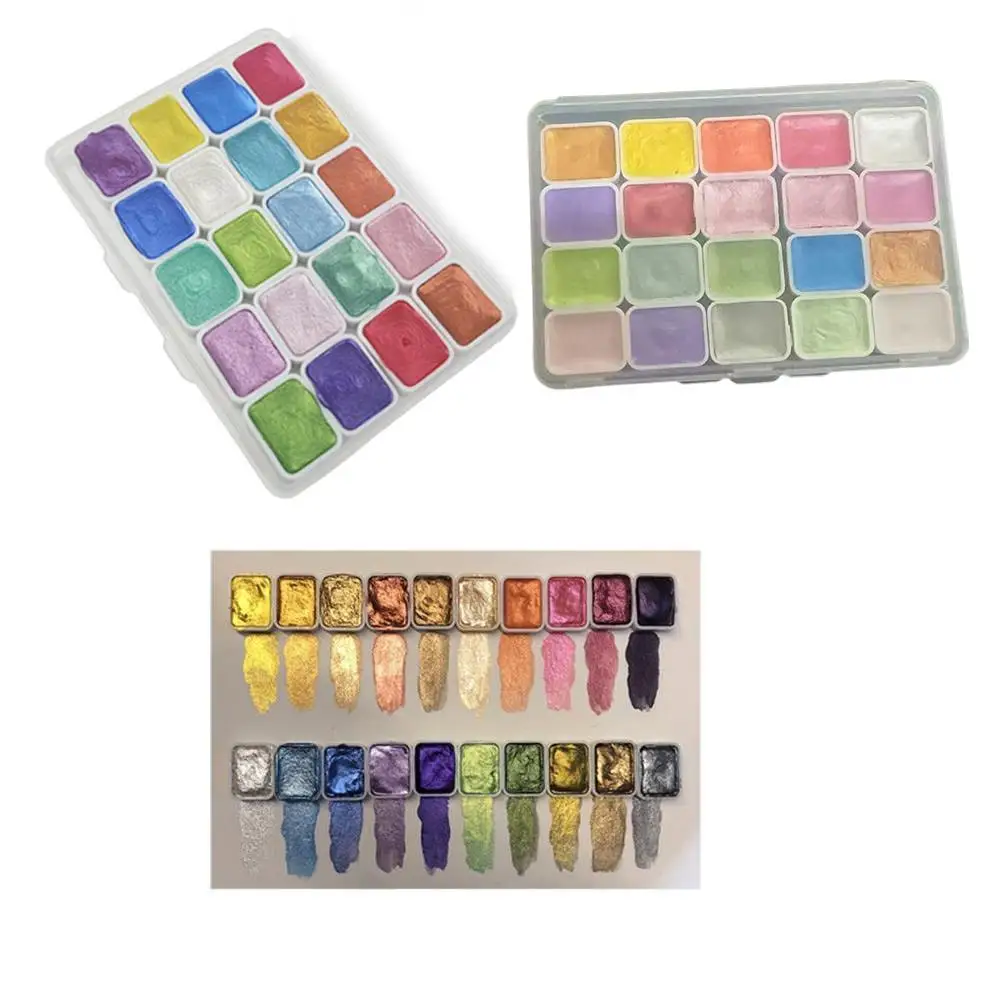 20 Colors Pearlescent Metal Watercolor Painting Set Sparkle Pearlescent  Watercolors Complete Art Supplies For Artists Students