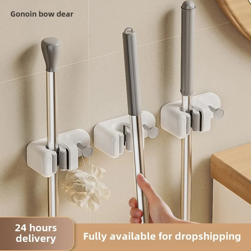 Bathroom Wall Hanging No Punch Hanging Broom Mop Fixed Frame Hook Storage Holders Multi-functional Hook