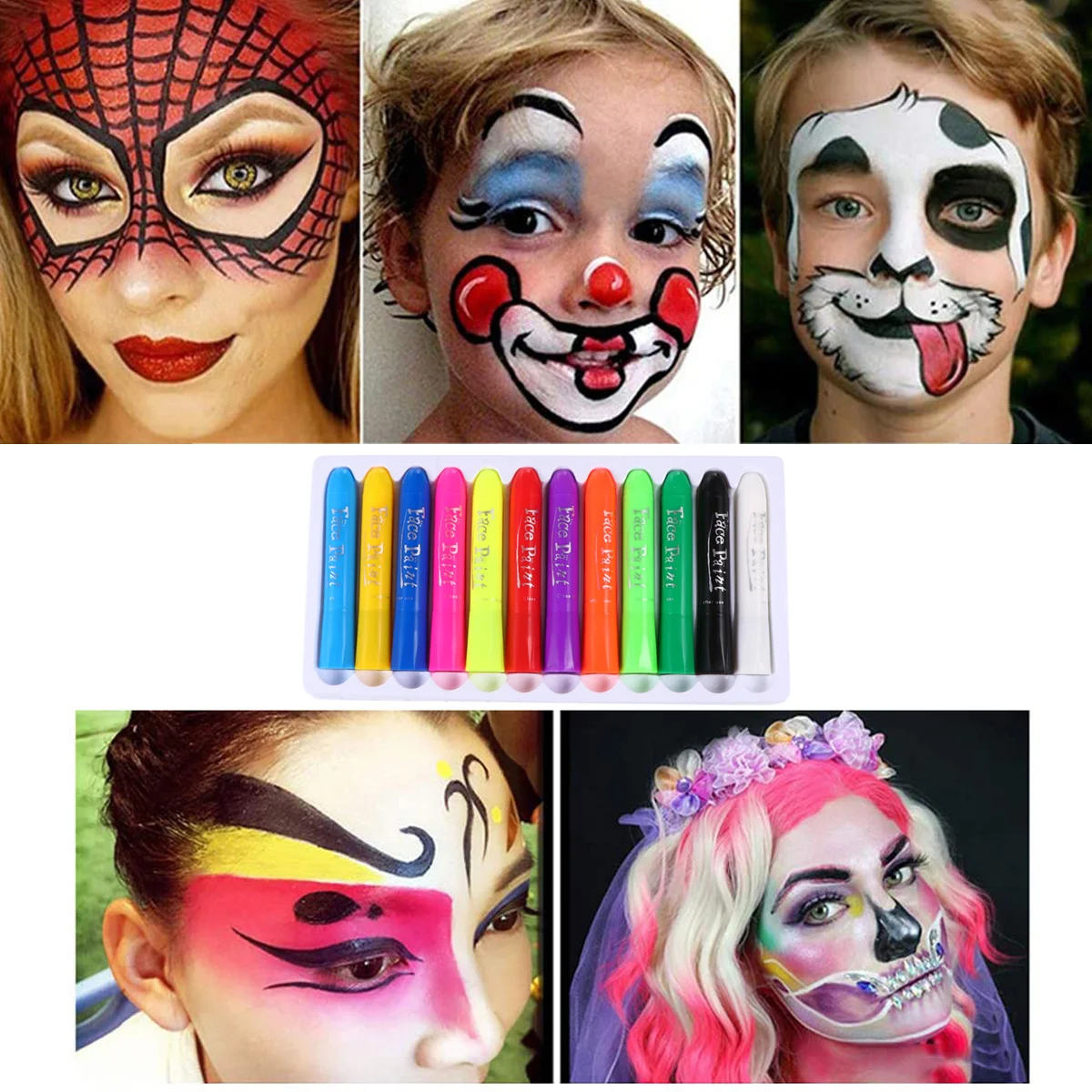 

12Pcs Temporary Body Painting Pens Face Painting Crayons for Halloween Cosplay Party Safe Non-Toxic Washable Creative