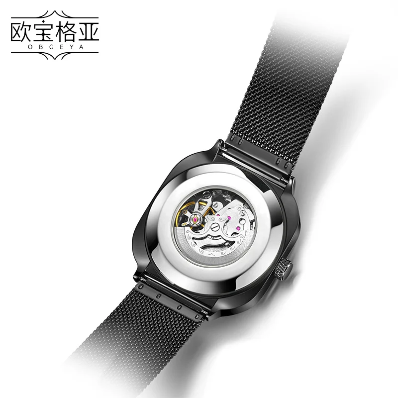 Reloj cuadrado Swiss Opalga: reloj mecánico automático de moda para hombre, reloj de pulsera con esfera cuadrada luminosa