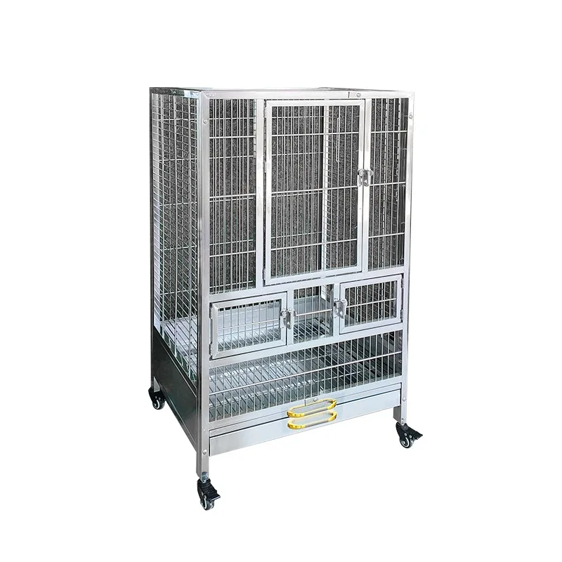 304 Anti-Splash Stainless Steel Luxury Villa Bird Cage Feather-Proof Powder Breathable Animal Parrot Cage Anodized Surface 15kg
