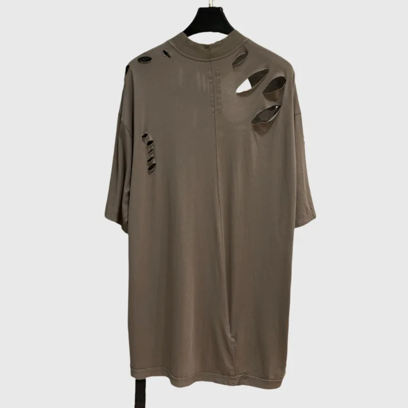 Men's Oversized Distressed T-shirt Washed Brown Hole Ripped Tee Streetwear Gothic Grunge Loose Fit Cotton Short Sleeve Top