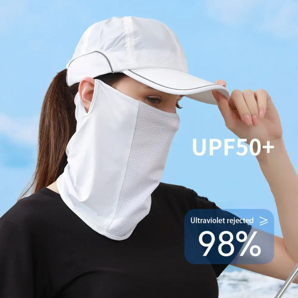 

Summer UV Protection Ice Silk Mask Sun Proof Bib Solid Color Sunscreen Face Scarf Mesh Breathable Face Scarves Neck Wrap Cover