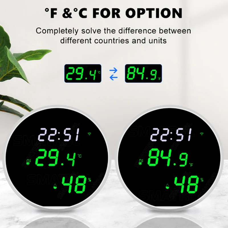 Temperatura Interior Digital e Sensor de Umidade, Display LED retroiluminado, App Notificação Alerta, 1 Conjunto