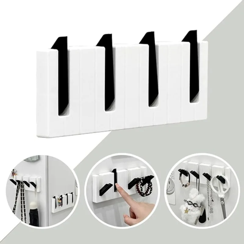 5Pcs Creative four-grid piano hook Nordic simple traceless concealed foldable hook Clothes, hats, bags, keys, toilet wall hanger