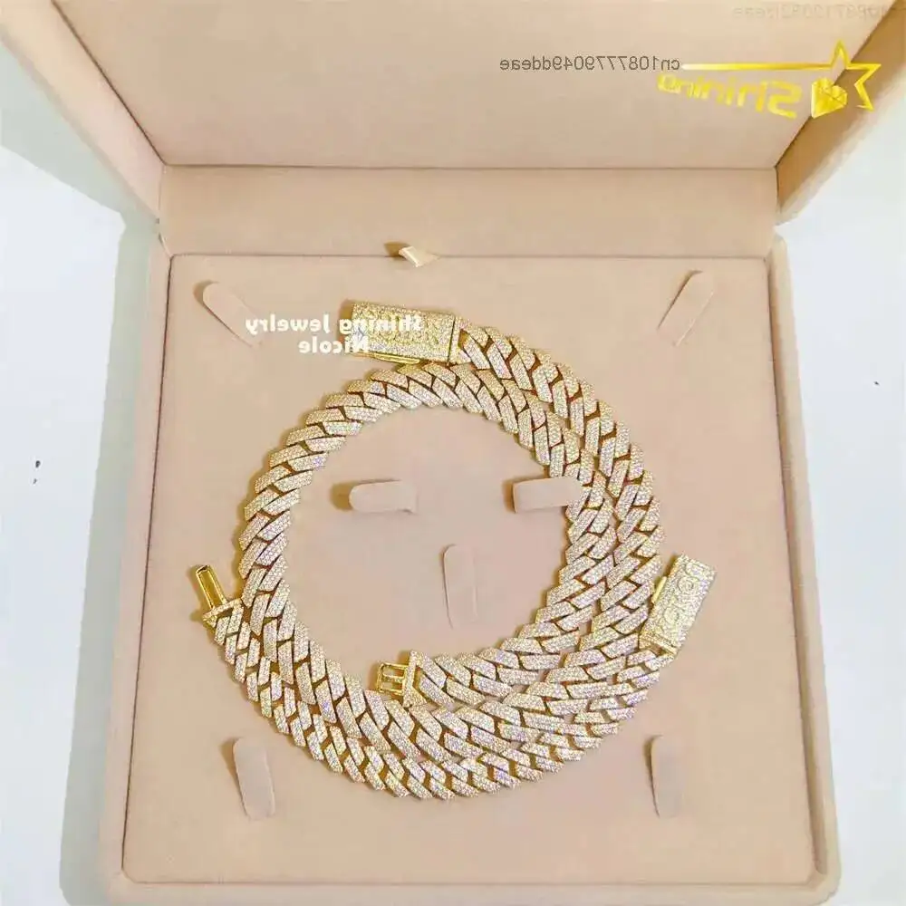 

Ювелирные изделия в стиле хип-хоп на заказ, 3 ряда бриллианта шириной 14 мм, позолоченная розовое золото, серебро 925 пробы, кубинская цепочка с муассанитом