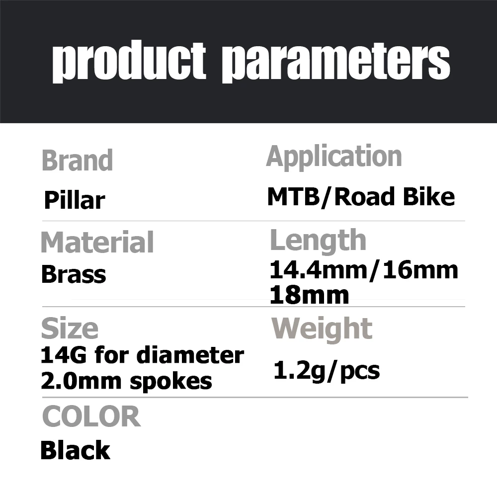 Brass Pillar DSN Nipples for MTB Road Bike Spoke 14G Spoke Black 14mm 16mm 18mm High Strength Nipples