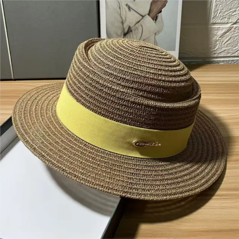 

Flat-topped hat women's vacation flat-brim woven top