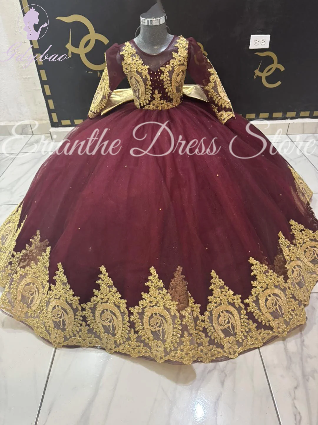 

Wine Red Tulle Lace Applique Flower Girl Dress For Wedding Princess Kids Birthday Party First Communion Ball Gowns Customized