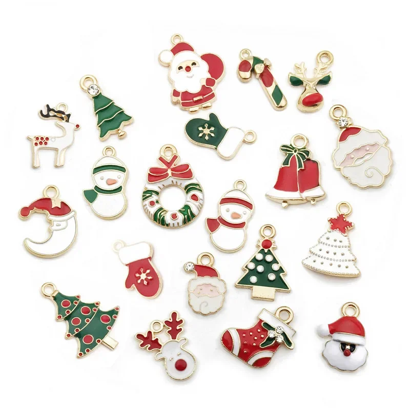 96 Christmas Enamel Dripping Alloy Diy Jewelry Accessories Santa Claus Snowman Bell Earrings Bracelet Small Pendant