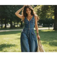 2026 Washed Denim Overall Jumpsuit  High Waist Loose Straight Leg  Breathable & Stretchy  Perfect for Casual Summer - Image 5