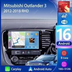 Android 16 Carplay Auto Car Radio Multimedia Player For Mitsubishi Outlander 3 2012-2018 RHD Autoradio GPS Stereo 2din Head Unit