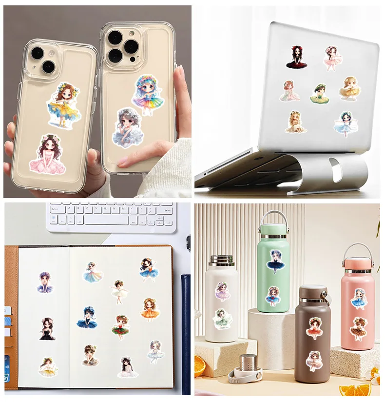50PCS Cute Little Girl Stickers Ballet Cartoon Decals Dance Graffiti INS Style DIY Decoration Laptop Guitar Car Bike Kids Toy
