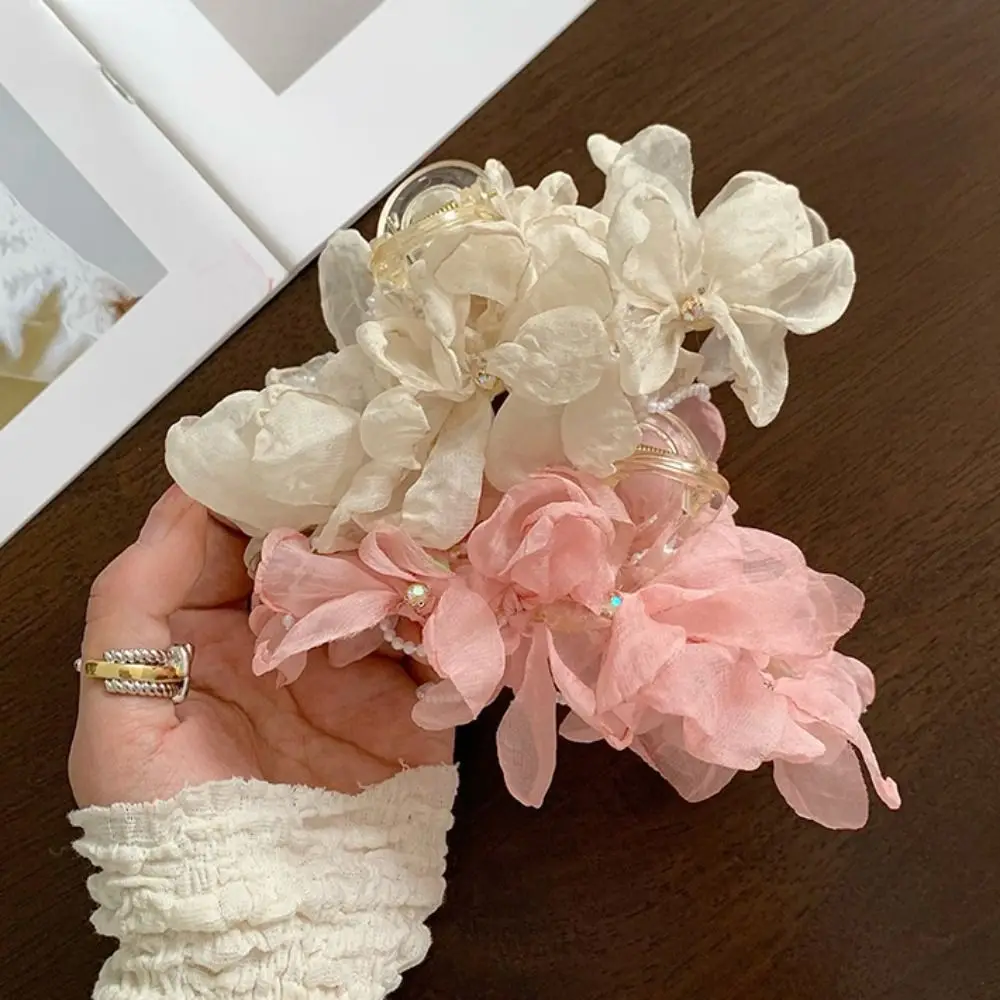 

Korean Style Flower Hair Claw Large Cloth Pearl Hair Crab Clip Headdress Hair Accessories Sweet Hair Catches Women