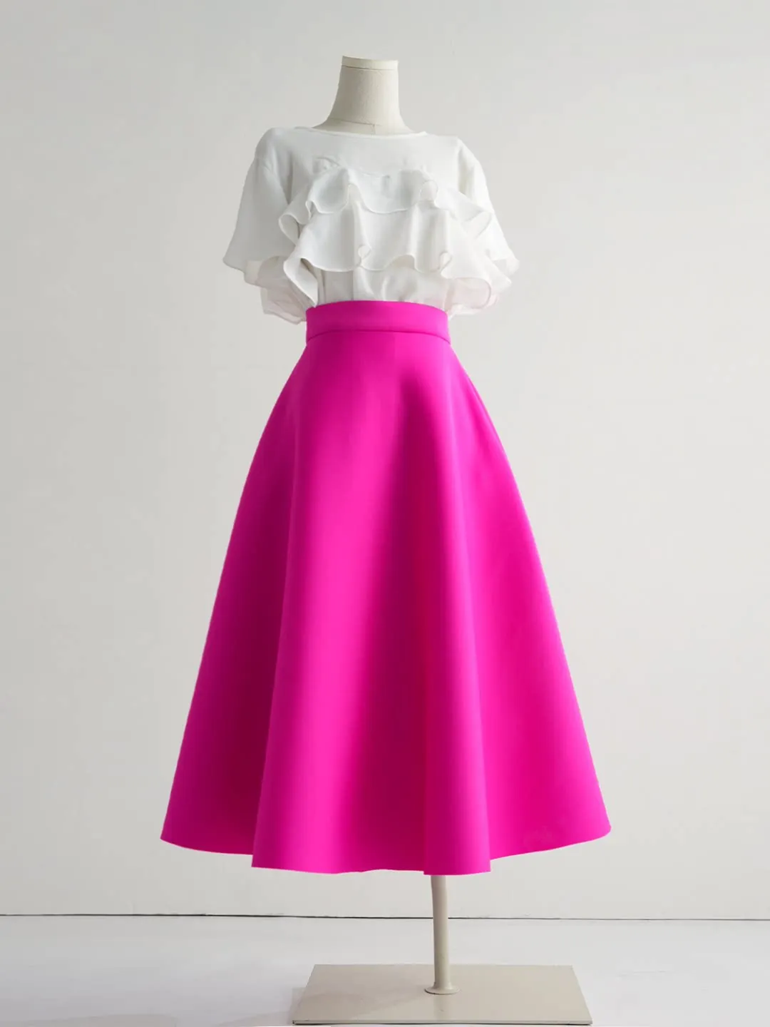 2026 New Autumn Rose Pink Big Bottoms Women Umbrella Skirt All-match Mid-length Puffy Skirt Solid Color Elegant Lady Overskirt