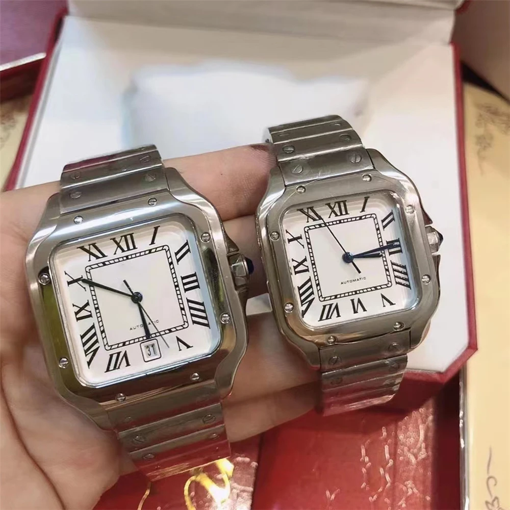 Orologi da polso di marca calda uomo donna amante 39mm 34mm quadrato meccanico automatico cinturino in acciaio di buona qualità orologio di lusso CT39