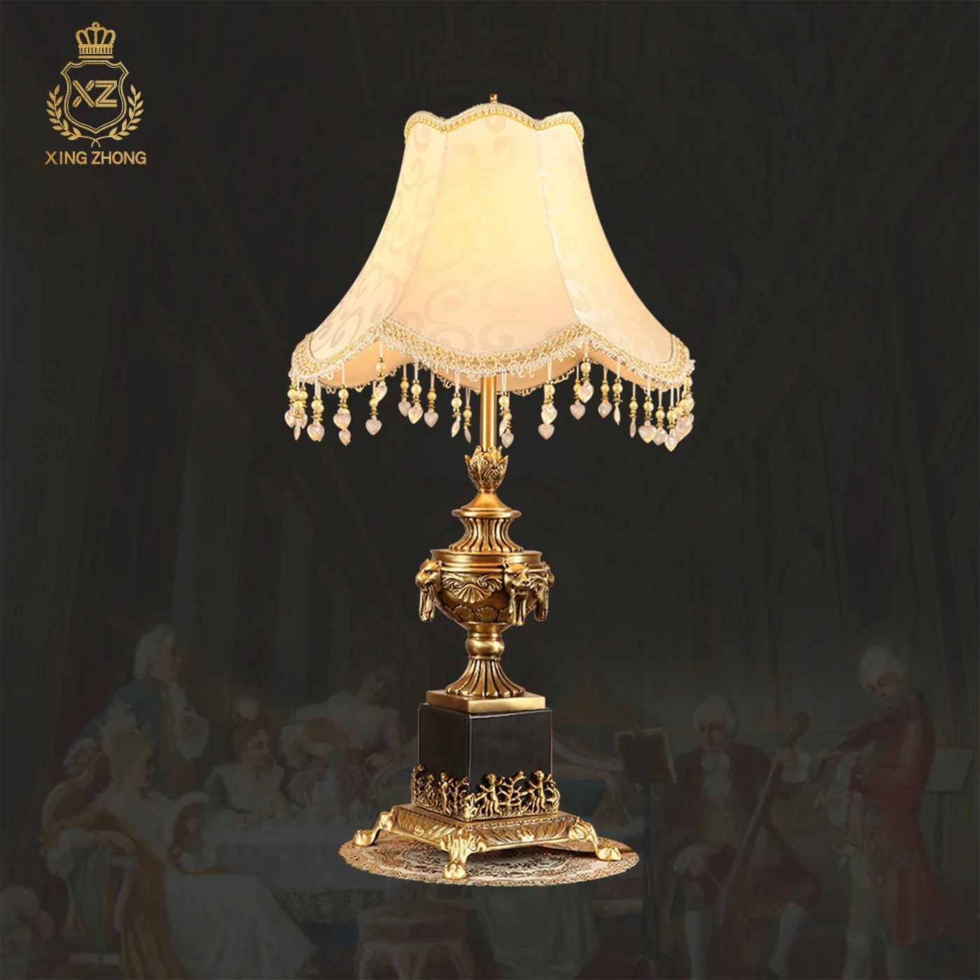 European Neo Classic Living Room Restaurant Elegant Fabric Copper Table Lamp Bedroom Study Mood Reading Light