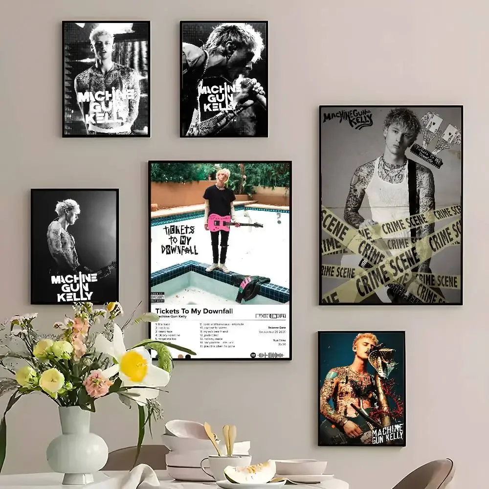 Rapper MGK M-Machine Gun K-Kelly Poster Sticker Print Waterproof Wall Art For Living Room Bedroom Home Decor Gift Movie Posters
