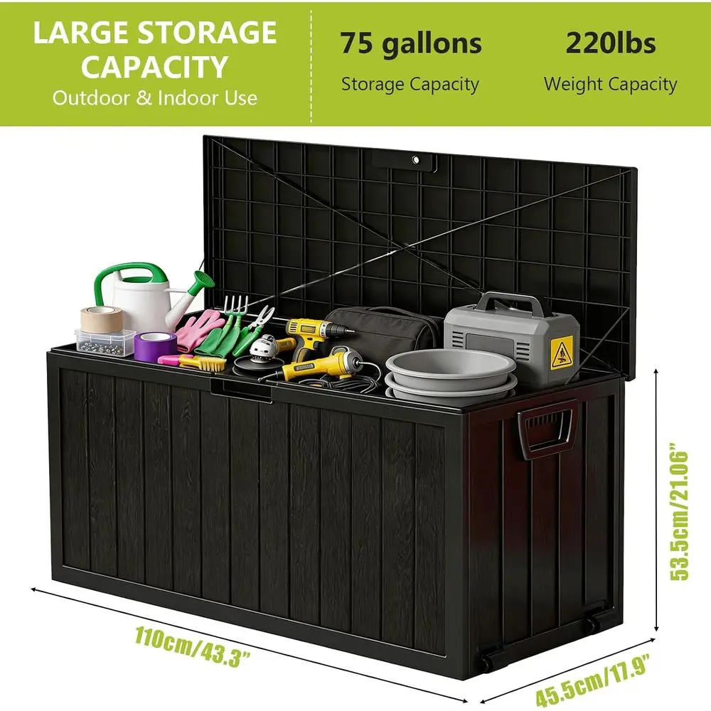75 Gallon Outdoor Storage Box, Deck Boxes Outdoor Waterproo, Package Delivery Boxes or Outside, Patio Storage Box or Garden, Dot