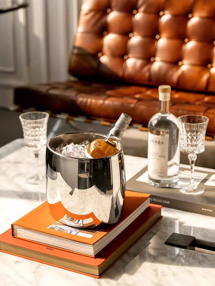 Single Layer Stainless Steel Ice Bucket, Champagne Bucket, Beer Cooler, Luxury Bar Accessory, Home Decoration, Party, Restaurant