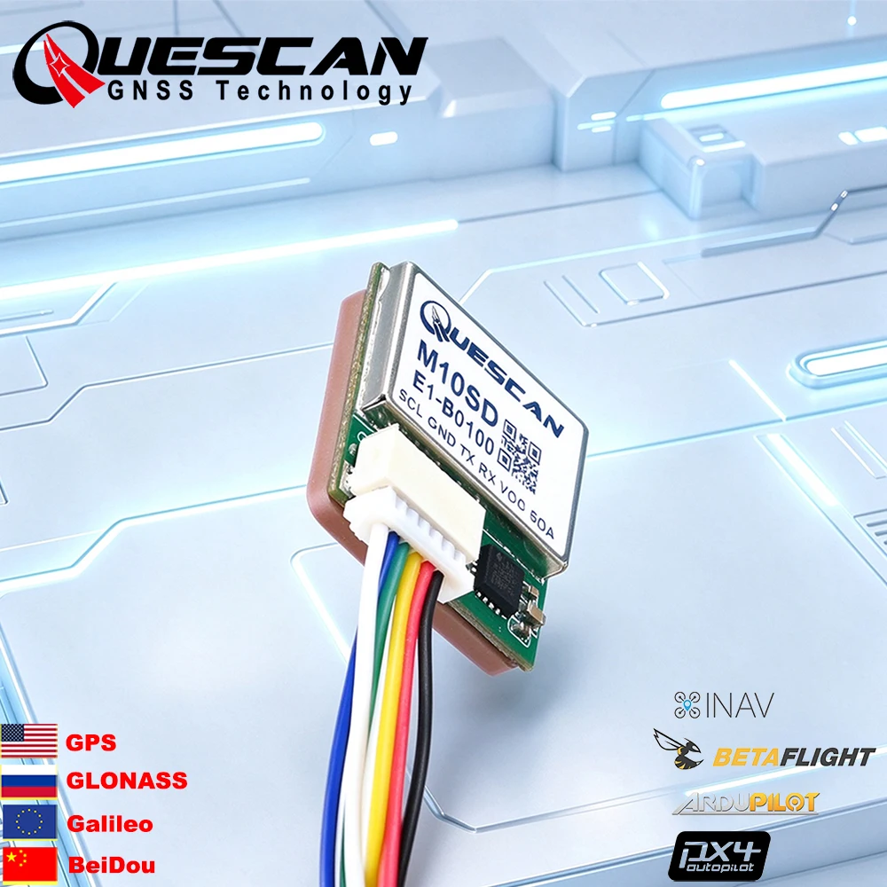 QUESCAN M10-5883 M10SD 10Hz GPS Module with Compass for Drone FPV INAV Betaflight ublox M10 GPS Galileo BeiDou GLONASS Receiver