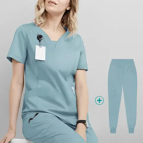 Set di scrub da donna Uniformi mediche Abiti chirurgici Accessori per infermieri Ospedale Clinica odontoiatrica Salone di bellezza Abbigliamento da lavoro Abbigliamento completo