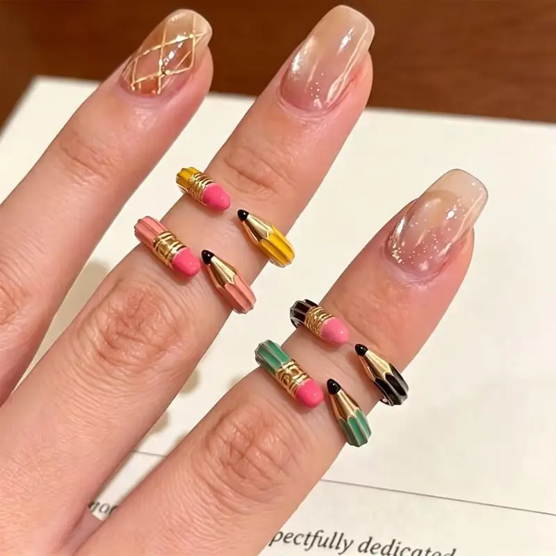 Colorful Enamel Hoop Earrings Y2K Cute Pencil Shaped Open Ring Women Jewelry Set for Weekend Gathering Wear
