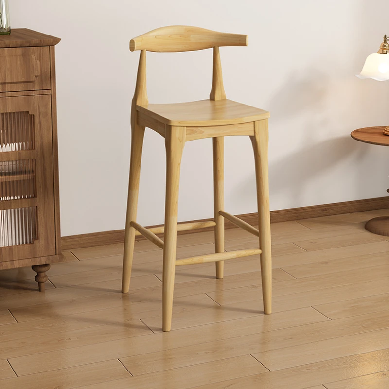 

Nordic Wooden Elevated Foot Stool Luxe Horn Chair Home Simple Backrest Bar Seat Front Desk Checkout Commercial Seating