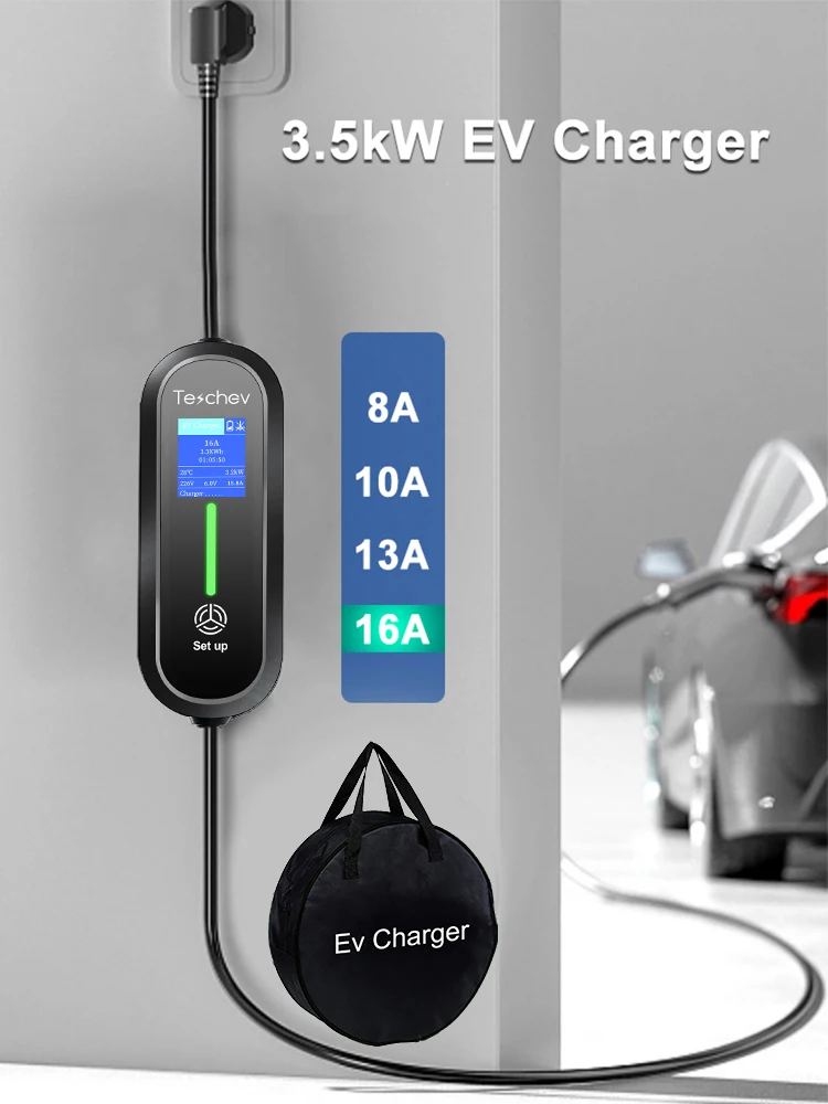 Teschev 220V 230V 16A przenośna ładowarka EV Type2 kabel ładujący IEC62196-2 przewód Wallbox wtyczka Schuko do samochodu elektrycznego — 2