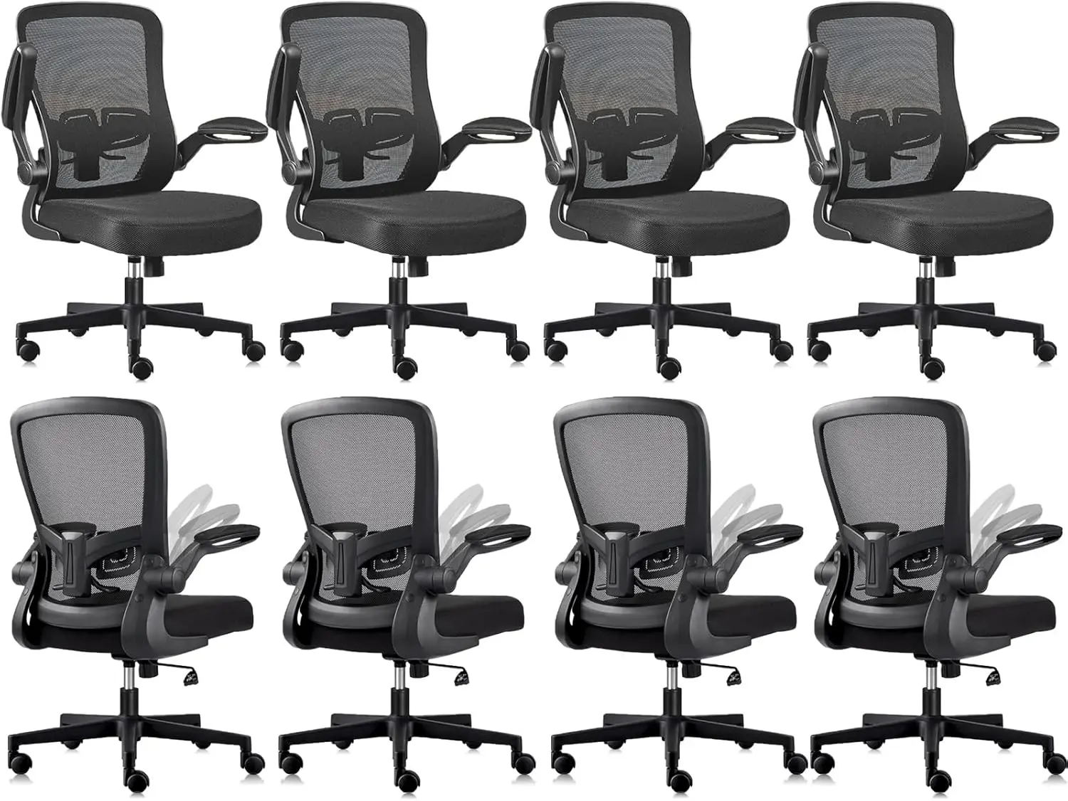 

Desk Chairs With Wheels, Ergonomic Mesh Office Chair Adjustable Height And Swivel Lumbar Support Home Office Chair With Flip Up