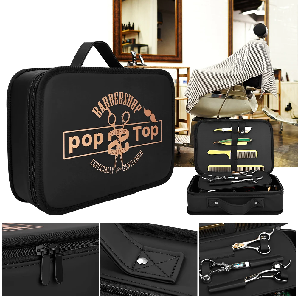 Vintage Barbershop Barber Tool Storage Case,Portable Waterproof Hairdressing Scissors Clipper Travel Bag With Fixed Elastic Slot