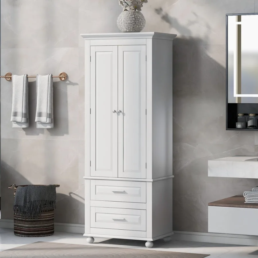 

Tall Storage Cabinet with Two Drawers for Bathroom Office
