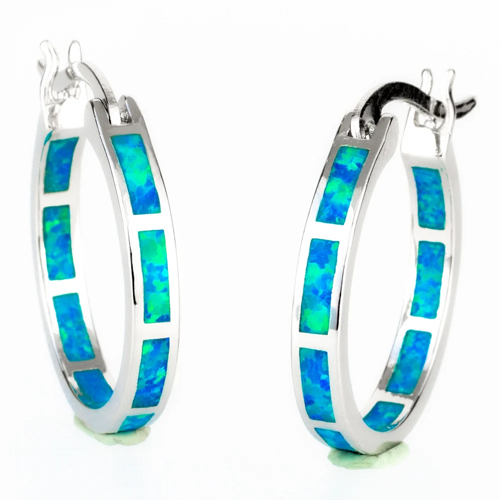 

KONGMOON Ocean Blue Fire Opal посеребренные ювелирные изделия для женщин серьги-кольца с застежкой-кнопкой