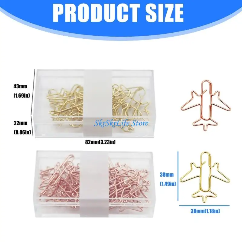 E65E 50Pcs Aircraft Metal Paper Clip 38x30mm Colored Bookmarks Page Clips For Document Photo Note Card Picture Management