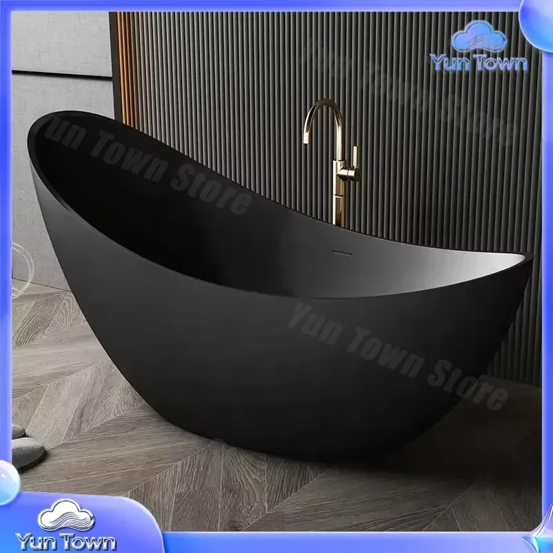 Oval Acrylic Bathtub for Bathroom Renovation Modern Freestanding Soaking Tub for Small Bathroom Luxury Matte Black Bathtub