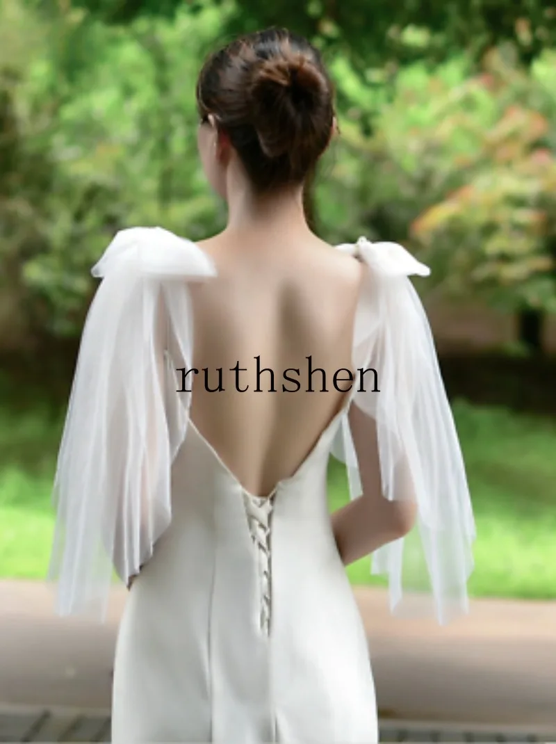 Flush Bridal Bow Removable Sleeves Clip with Pearls  Tulle Bride Gloves Fingerless Wedding Accessories Customized