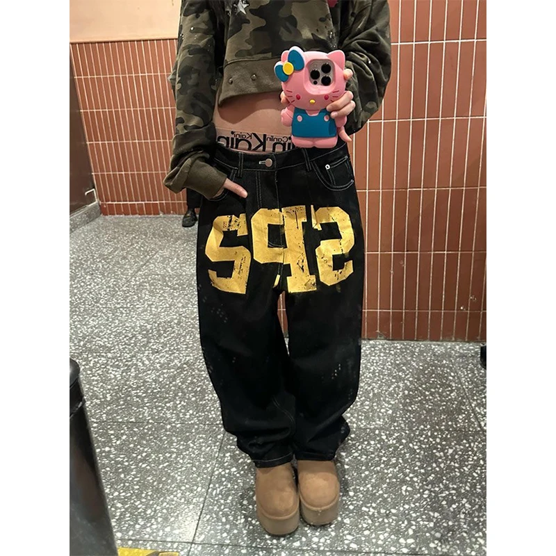 Black Gothic Hip-Hop Letter Printed Streetwear Men And Women Y2k