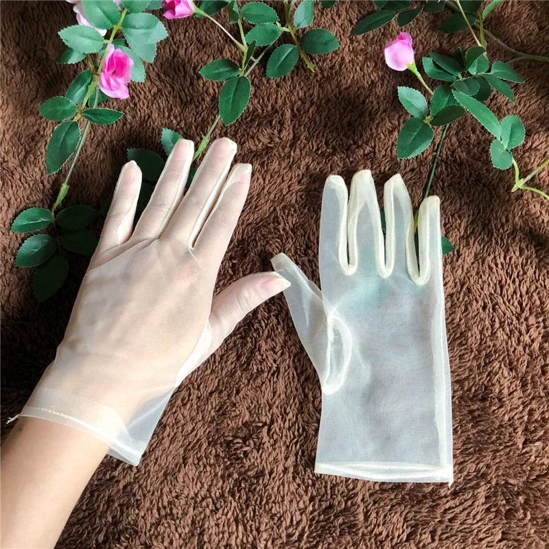 Women Black Champagne Ivory Wedding Gloves Tull Mesh Gauze Bride Thin Bridal Gloves Sexy Guantes Transparentes Party Dress Glove