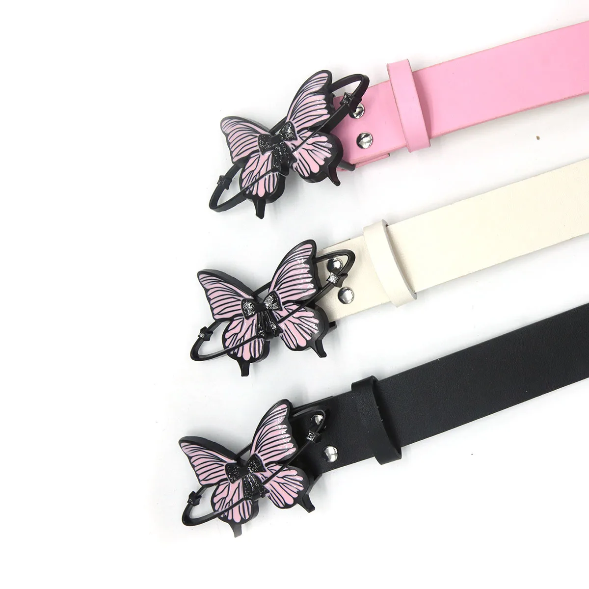 

Y2K Butterfly Belt Waterdrop Buckle Black Versatile Waist Belt for Women Jeans Skirt Punk Streetwear Accessory Cute Fashion Belt