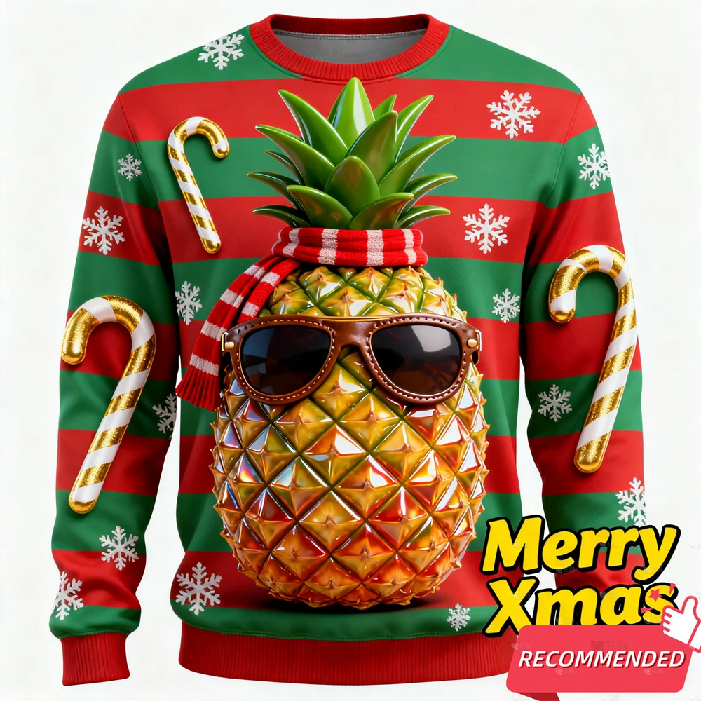 

Fruit Lovers Ugly Christmas Sweaters Funny Pineapple Banana Sunglass Graphic Sweatshirts Xmas Style Mens Sweaters Boy Pullovers