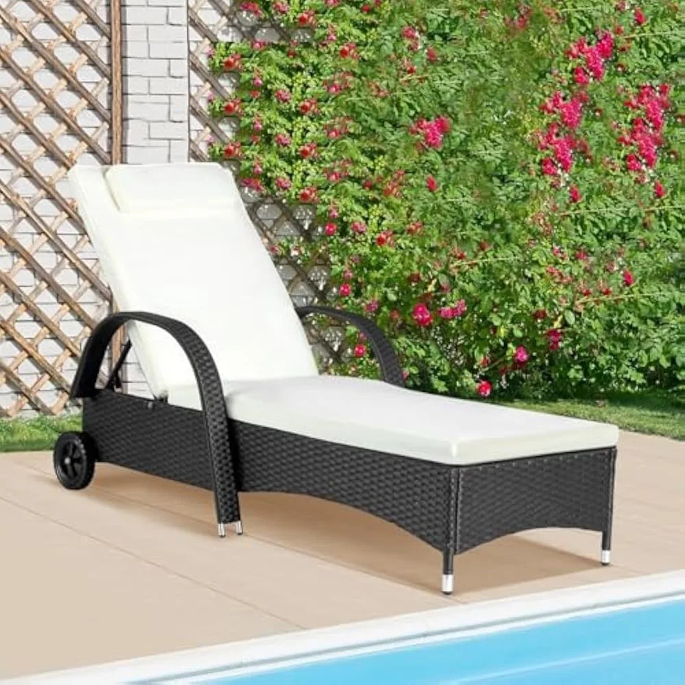 

Outdoor Lounge Chair Patio Wicker Rattan Chaise Lounge Chairs for Outside Pool Sun Lounger Recliner Chairs with Armrest Cushion