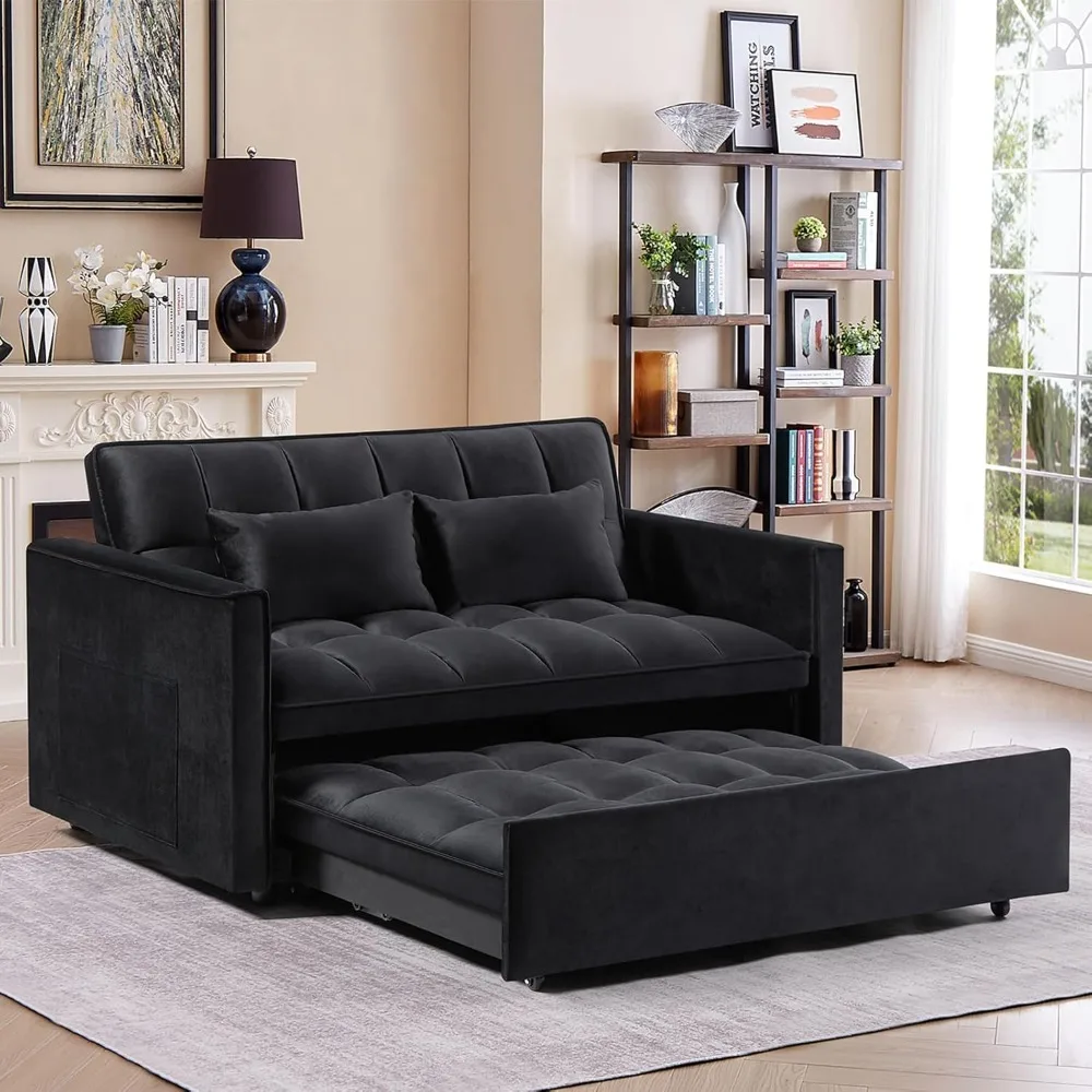 

Диван-кровать-раскладушка 3 в 1, двухместный диван Futon с выдвижной кроватью и регулируемой спинкой, диван из бархатной ткани с боковой посадкой