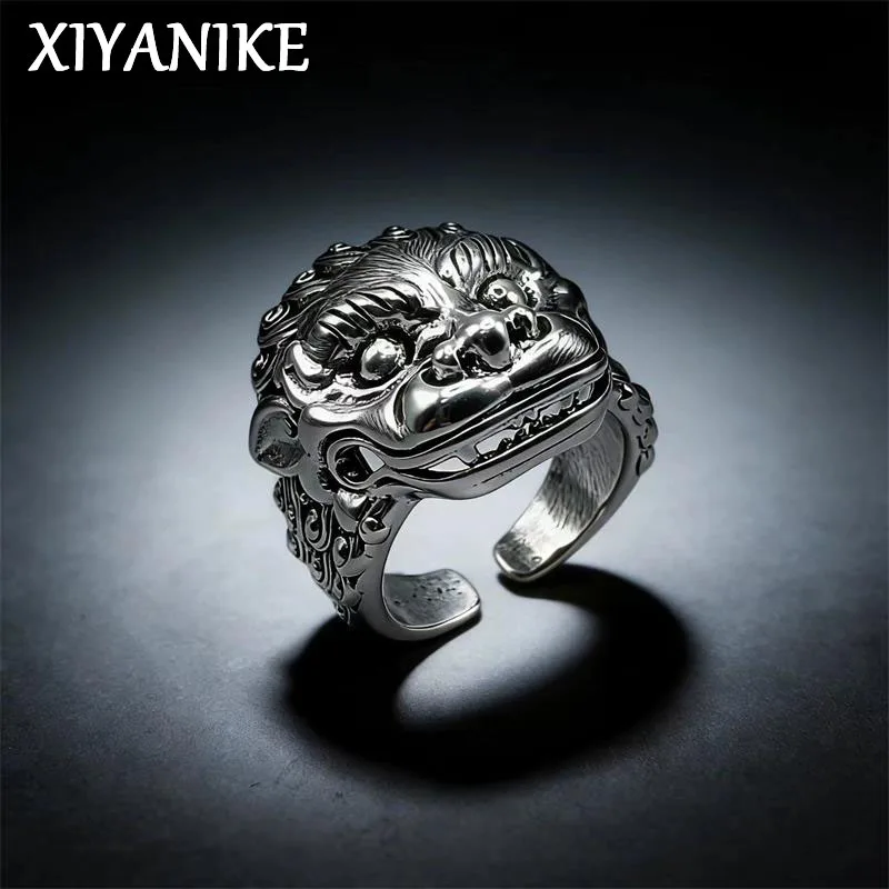 

XIYANIKE Vintage Thai Silver Lion Adjustable Open Finger Rings For Men Women Ethnic Fashion New Jewelry Gift Party кольцо