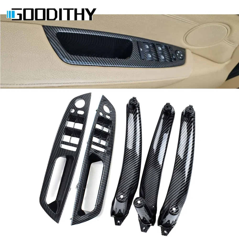 E70 E71 Carbon Fiber Window Lift Switch Cover Set Door Inner Pull Handle Armrest Cover Trim Replacement For BMW X5 X6 2007-2013