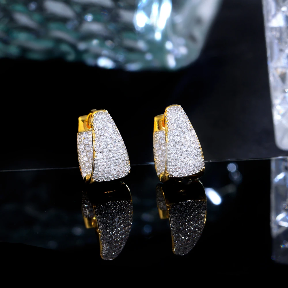 ThreeGraces Stunning White Cubic Zirconia 2 Tone Gold Color Small Hoop Earrings for Women New Trendy Daily Party Jewelry E1428