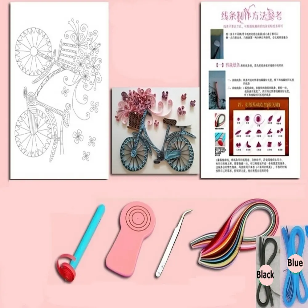 Quilling Kit With Paper Template Tools Strips for Masterpiece DIY Quilling Paper Craft Set (Bicycle)