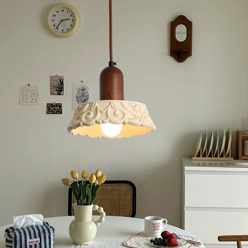 Japanese Style Bedside Pendant Light Decoration Living Room Background Wall Light Resin Carved Design Creative Bedroom Lighting