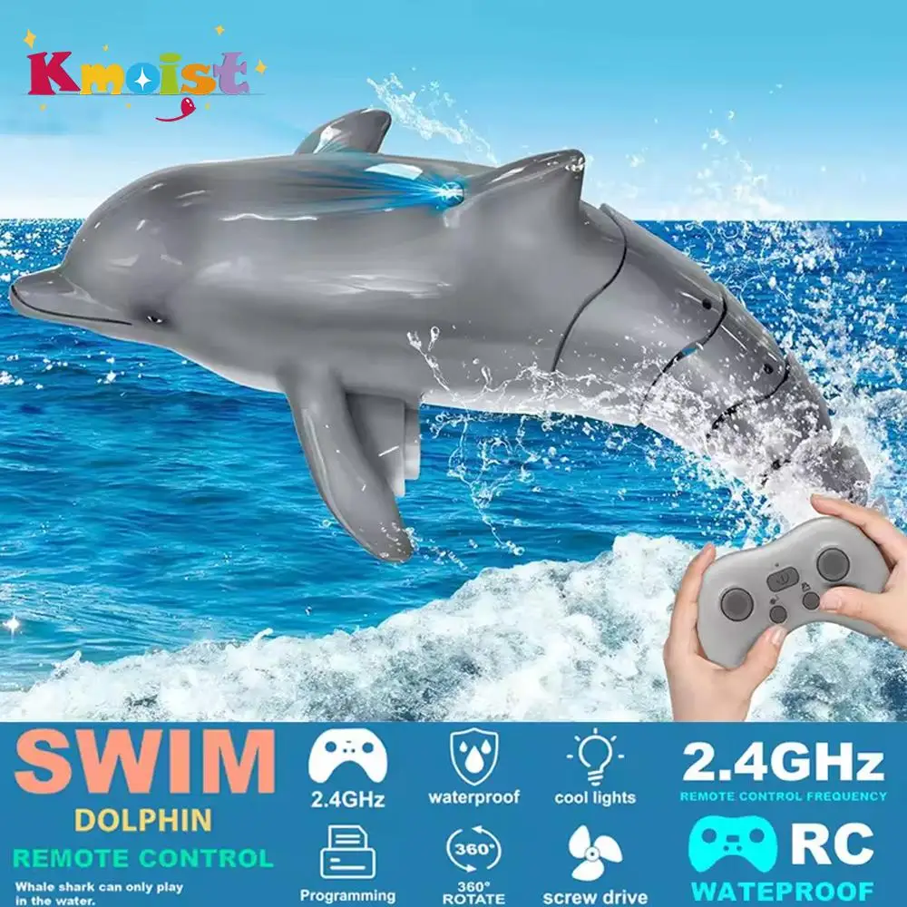 Elétrico impermeável RC Dolphin Fish Toy, Natação Animal Brinquedos para Meninos, Piscina de Água Leve, Controle Remoto, Presente de Natal para Crianças, 2.4G